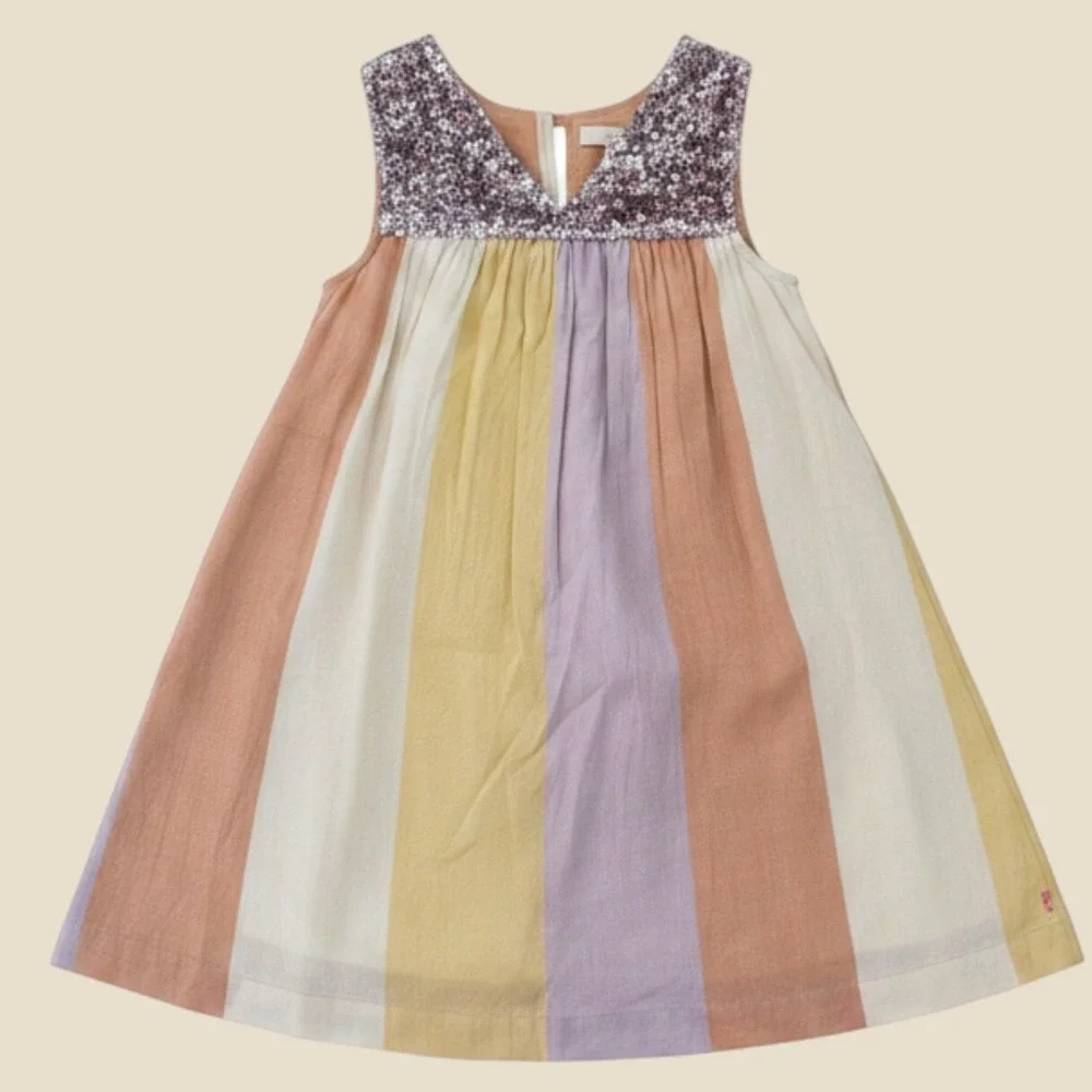 Pink Chicken NY Girls Multi Stripe Sequin V-Neck Sleeveless Dress Size 5Y
